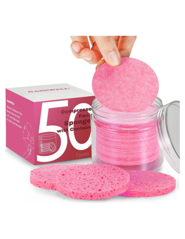 Esponjas Faciales Comprimidas GAINWELL 50 Pcs Rosa Reutilizables