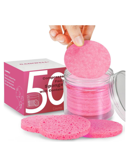 Esponjas Faciales Comprimidas GAINWELL 50 Pcs Rosa Reutilizables