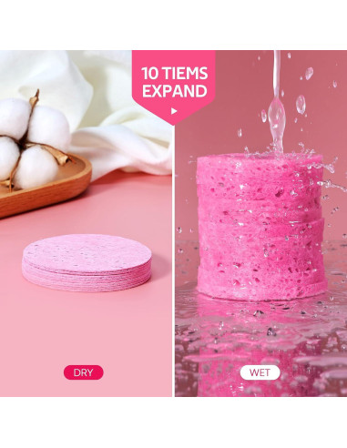 Esponjas Faciales Comprimidas GAINWELL 50 Pcs Rosa Reutilizables