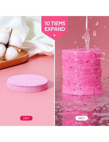 Esponjas Faciales Comprimidas GAINWELL 50 Pcs Rosa Reutilizables