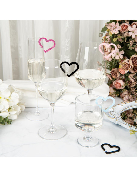 16 Marcadores de Bebida Reutilizables Corazón Mooliynsur