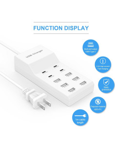 Estación de Carga USB YCYD-A18 10 Puertos 50W Cargador Pared 2