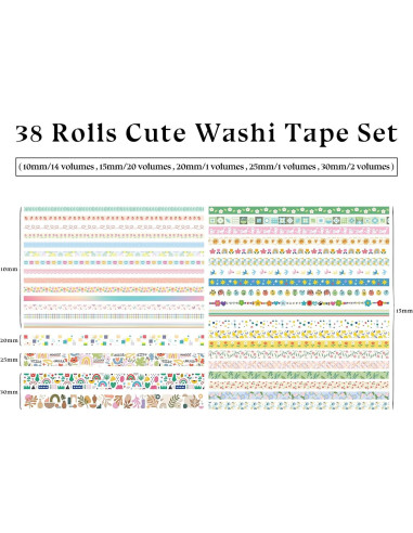 38 Rollos de Cinta Washi Bomichi para Scrapbooking y Manualidades