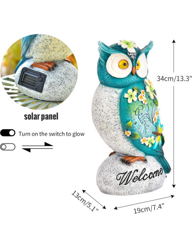 Luz Solar de Jardín Sungmor Búho LED Resina Impermeable 20cm