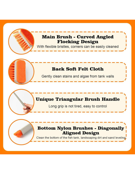Cepillo Limpiador de Acuario Swirge 31cm Naranja - Raspador de Algas