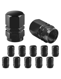 Tapa de Válvula de Neumático AUCELI 12 Piezas Hexagonal Negro
