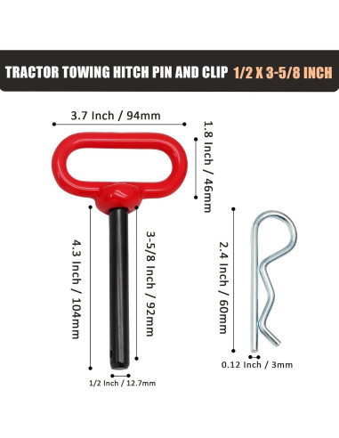 Pasador de Enganche para Remolque Qjaiune 1.27 x 9.21 cm Rojo