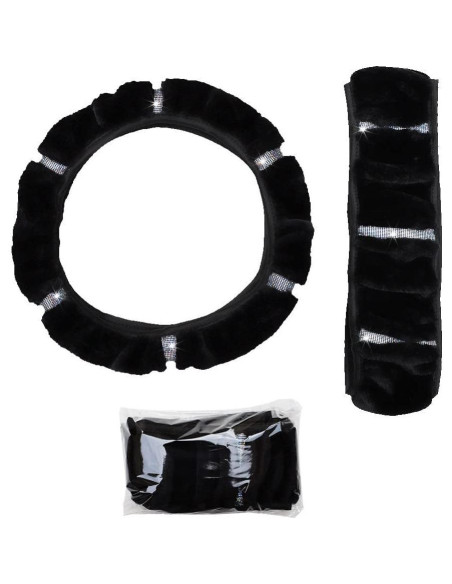 Cubierta de Volante MRTIOO de Terciopelo Negro 38 cm con Cristales