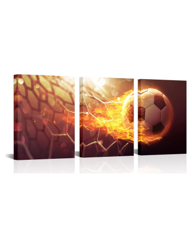 Arte de Pared de Fútbol RnnJoile 3 Piezas 30x40cm Lienzo HD