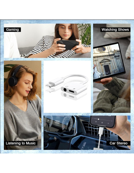 Adaptador Lightning a Jack 3.5mm 2 en 1 Apple MFi para iPhone