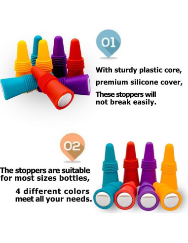 10 Tapones de Silicona para Vino CNYMANY - Reutilizables y Antideslizantes