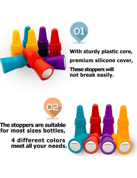 10 Tapones de Silicona para Vino CNYMANY - Reutilizables y Antideslizantes