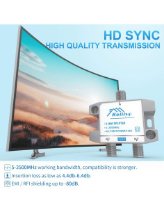 Divisor Coaxial Keliiyo 2 Vías 5-2500MHz para TV y Satélite 2