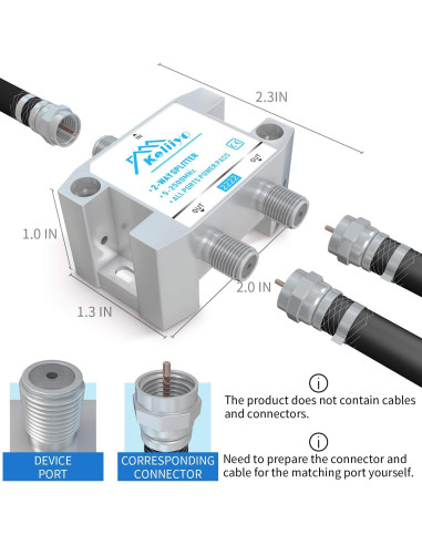 Divisor Coaxial Keliiyo 2 Vías 5-2500MHz para TV y Satélite