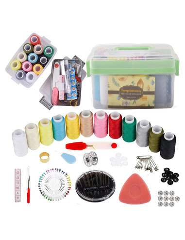Kit de Costura Portátil 128 Piezas Bordado Vintage Verde