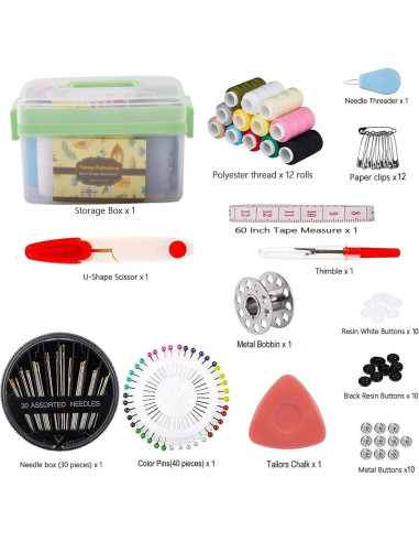 Kit de Costura Portátil 128 Piezas Bordado Vintage Verde