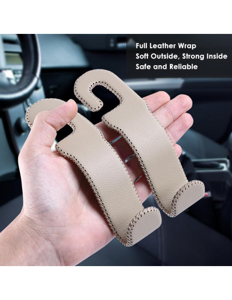 Ganchos de Cuero AMVOYOA para Reposacabezas de Auto - Beige, 2 Pzs
