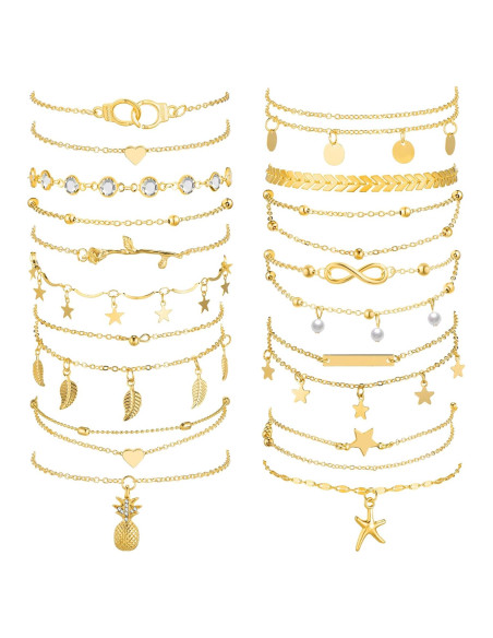 Conjunto de 16 Pulseras de Tobillo Hicarer para Mujeres Doradas