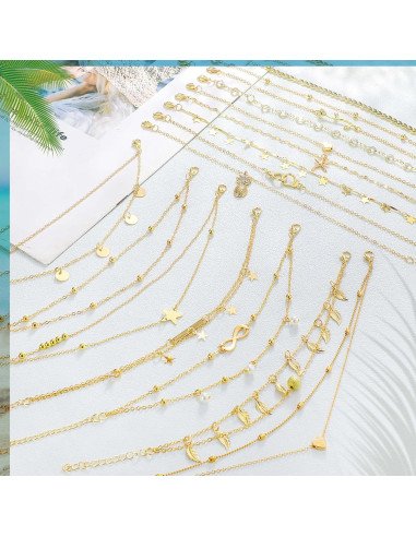 Conjunto de 16 Pulseras de Tobillo Hicarer para Mujeres Doradas