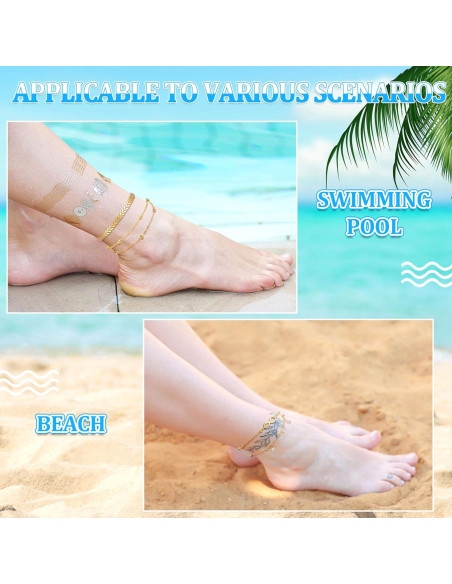 Conjunto de 16 Pulseras de Tobillo Hicarer para Mujeres Doradas