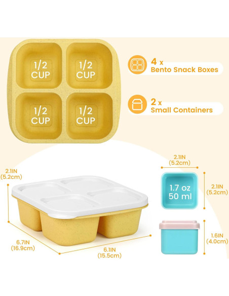 Contenedores de Snack Caperci Bento 4 Compartimentos - 4 Piezas