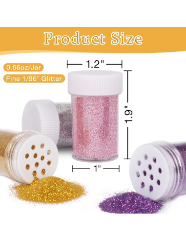 Set de 12 Colores de Brillantina Fina PIXGLITTER 192.78 g