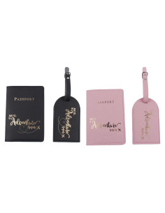Conjunto de Etiquetas de Pasaporte y Equipaje Belsmi Negro Rosa