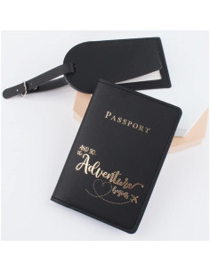 Conjunto de Etiquetas de Pasaporte y Equipaje Belsmi Negro Rosa 2