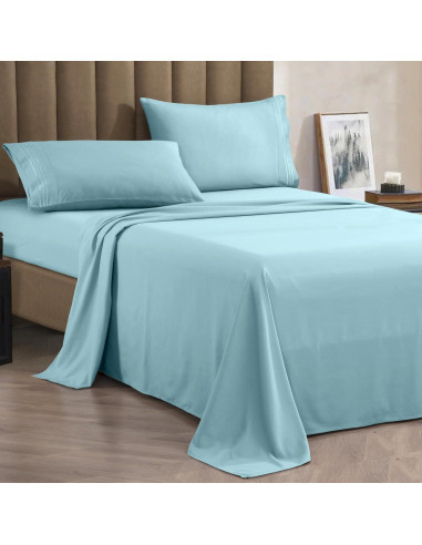 Conjunto de Sábanas Microfibra Celine Linen Individual Aqua 1800 Hilos