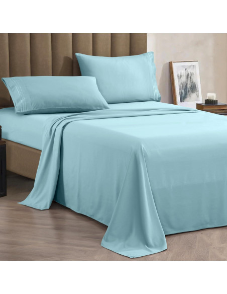 Conjunto de Sábanas Microfibra Celine Linen Individual Aqua 1800 Hilos