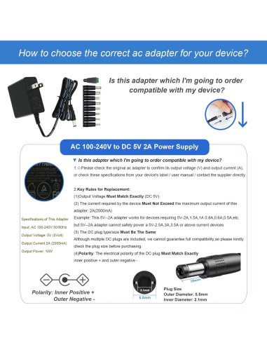 Adaptador de Alimentación Universal 5V 2A TRYTHINK 10W 9 Conectores