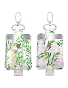 Juego de llaveros portabotellas desinfectante manos cuero vegano