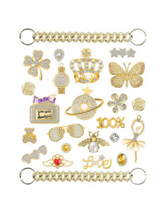24 Piezas Encantos Brillantes para Zapatos Dorados - Decoración de Joyería