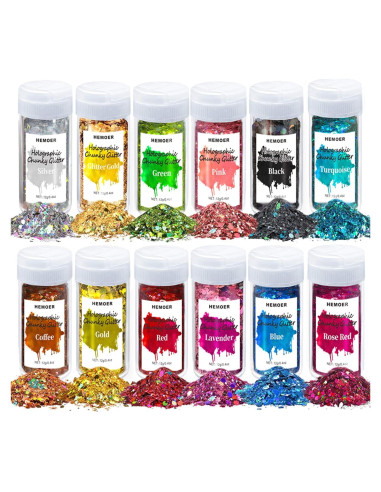 Purpurina Holográfica Gruesa HEMOER 12 Colores 142g