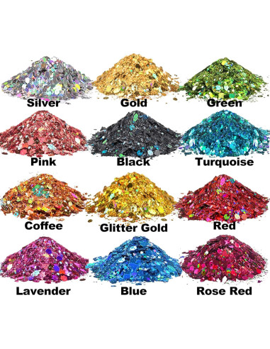 Purpurina Holográfica Gruesa HEMOER 12 Colores 142g