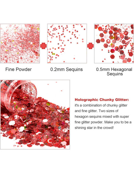 Purpurina Holográfica Gruesa HEMOER 12 Colores 142g