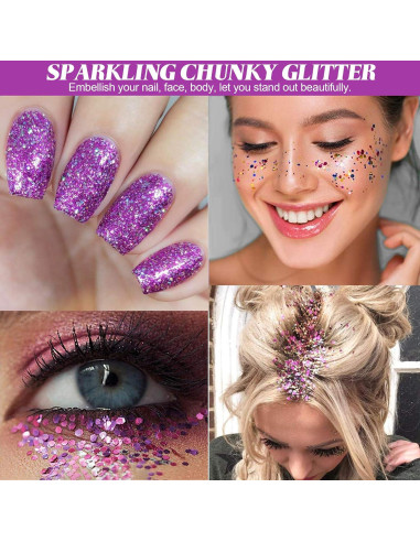 Purpurina Holográfica Gruesa HEMOER 12 Colores 142g