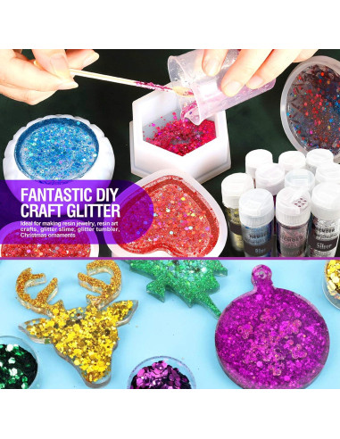 Purpurina Holográfica Gruesa HEMOER 12 Colores 142g