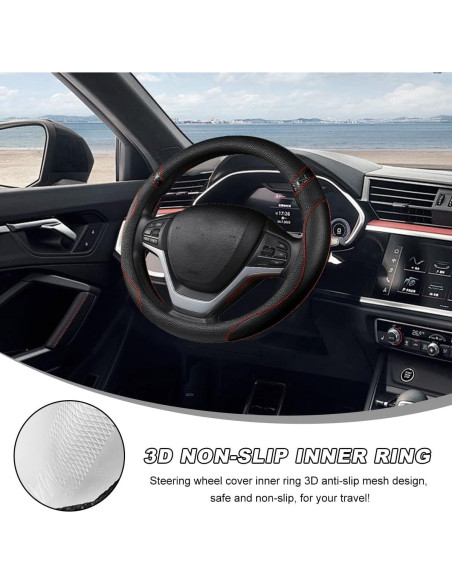 Cubierta de Volante MUQIDA 38 cm Cuero Antideslizante Negro