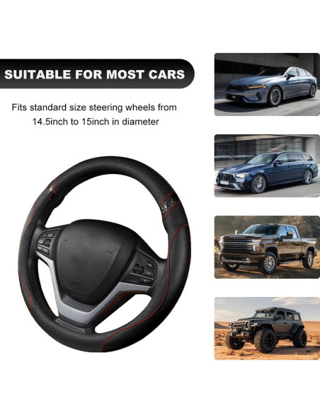 Cubierta de Volante MUQIDA 38 cm Cuero Antideslizante Negro