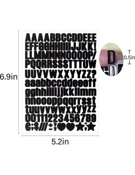 Stickers de Letras y Números Vinilo Llewyn 1550 Piezas 1.27 cm Negro