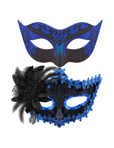 Conjunto de Máscaras de Fiesta para Parejas SIQUK - Negro y Azul