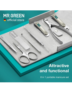 Conjunto de Cortaúñas MR.GREEN 8 en 1 con Estuche de Microfibra 2