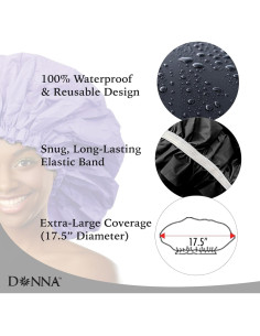 Gorro de Ducha Super Jumbo Donna Impermeable Negro Reutilizable 2
