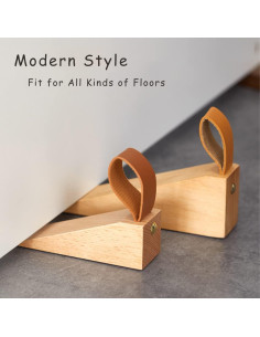 Tope de puerta de madera Koofull con correa de cuero 10.9x3.6cm 2
