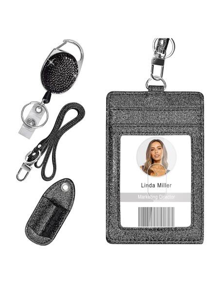 Soporte de Identificación Retráctil Azrra con Brillantes y Clip