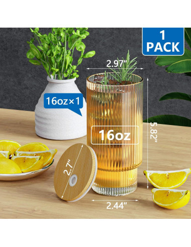 Taza de vidrio CWHHRN 0.47L con tapa y popote reutilizable