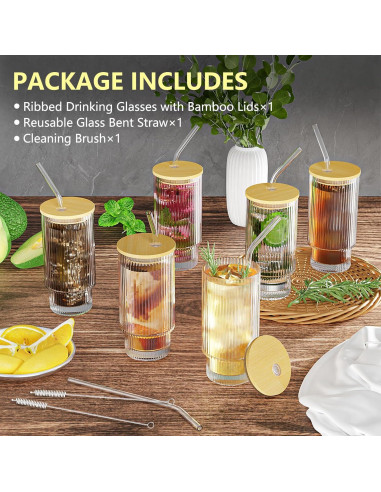 Taza de vidrio CWHHRN 0.47L con tapa y popote reutilizable