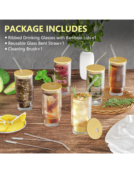 Taza de vidrio CWHHRN 0.47L con tapa y popote reutilizable