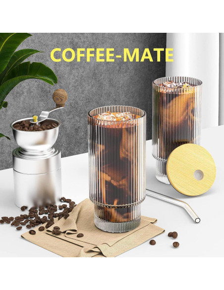 Taza de vidrio CWHHRN 0.47L con tapa y popote reutilizable